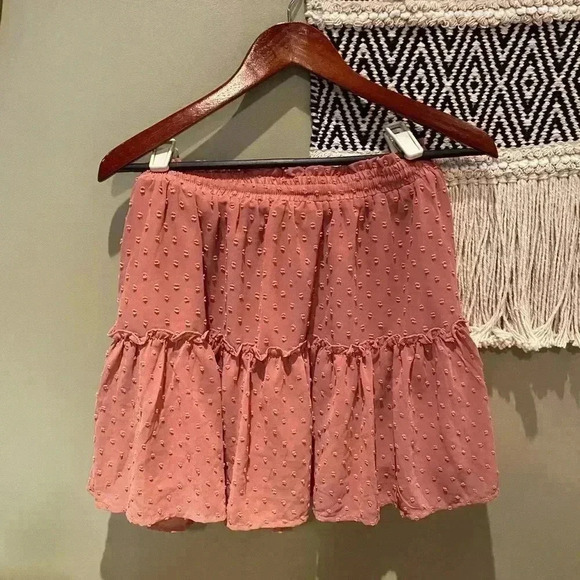 YOURS TRULY BY FREE PEOPLE BLUSH PINK TIERED POLKA DOT MINI SKIRT SIZE 10 - Picture 3 of 4